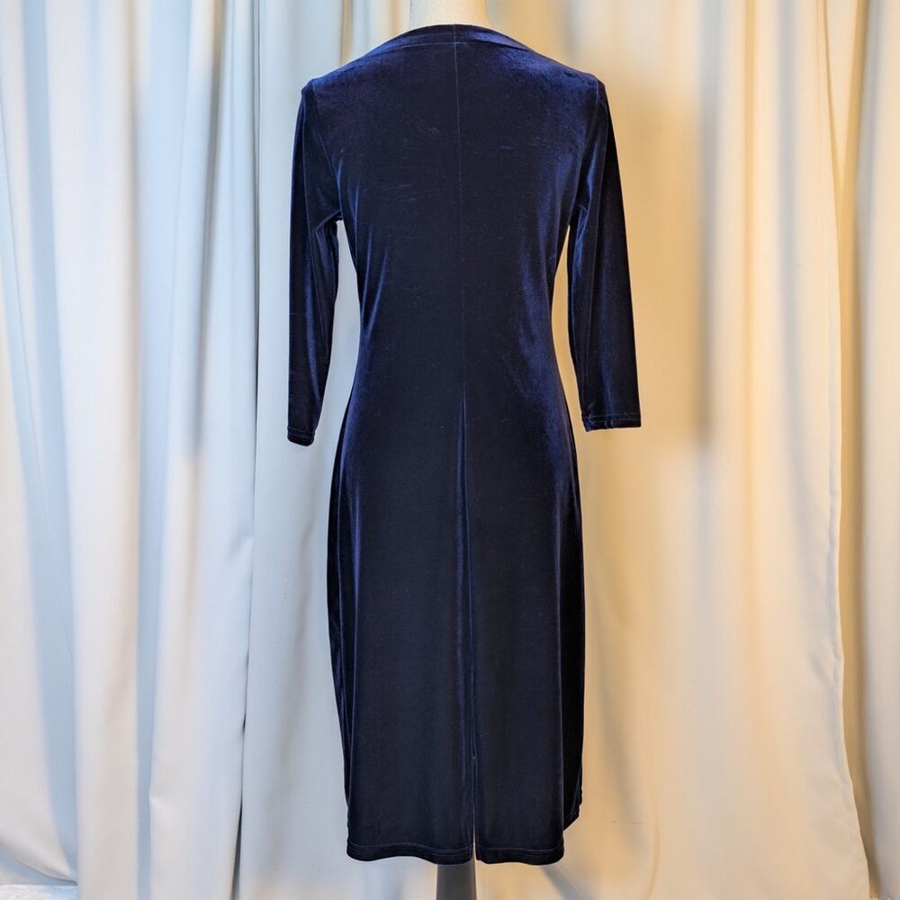 Vintage 90s Kathie Lee Purple Velvet Midi Dress Minimalist Bodycon Cocktail S - Picture 15 of 16